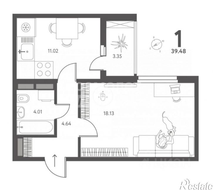 1-комн квартира ул Перова, 2ж,  д. 2ж