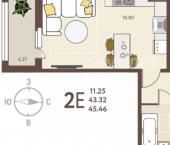 2-комн, 45 кв м, этаж 4/18 улица Механизаторов, 15а вл3