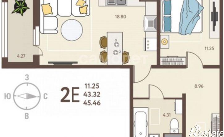 2-комн квартира в новом доме улица Механизаторов, 15а вл3,  д. 15а вл3