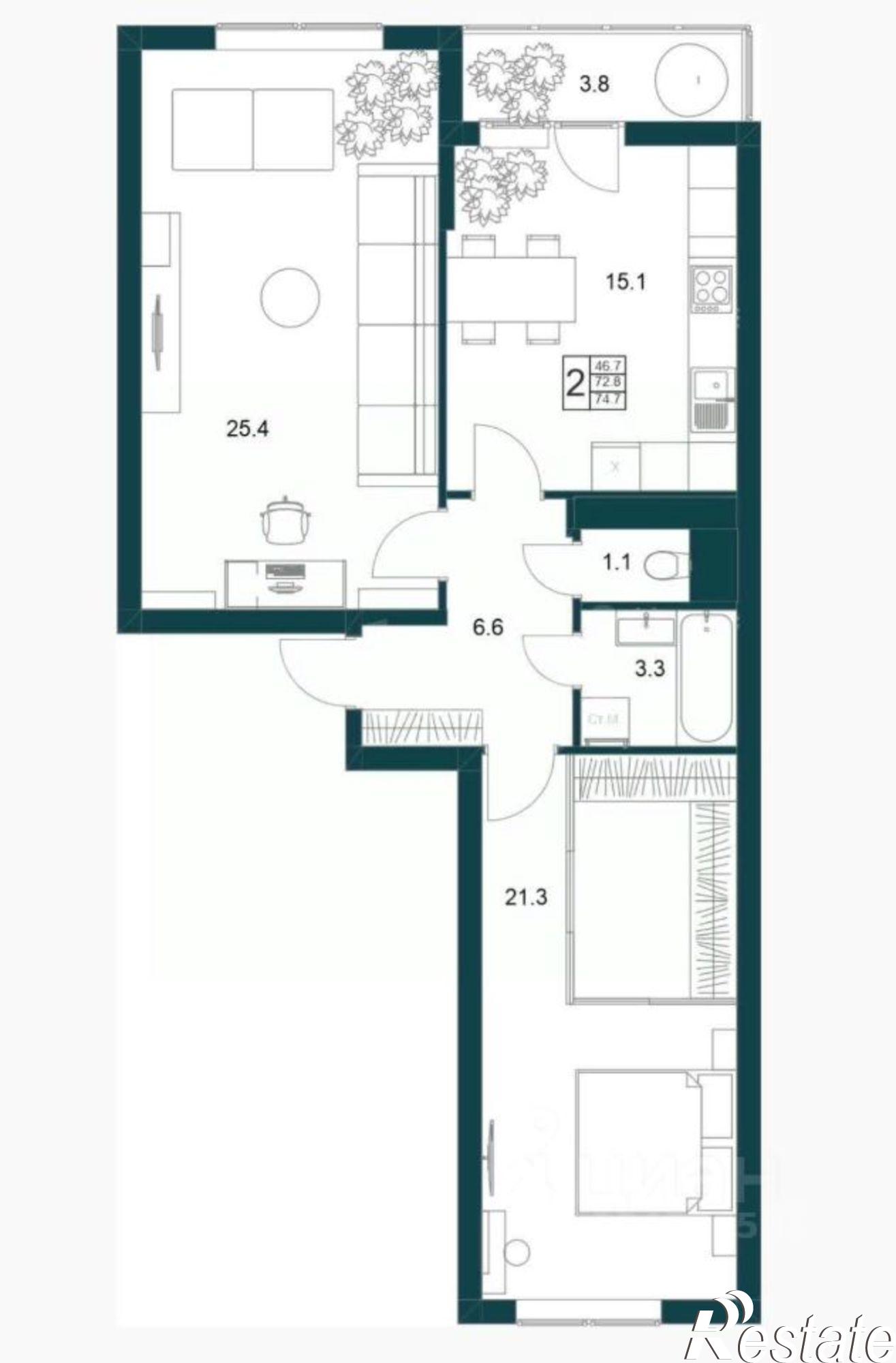 Купить квартиру за 7 644 000 рублей на городской округ Липецк