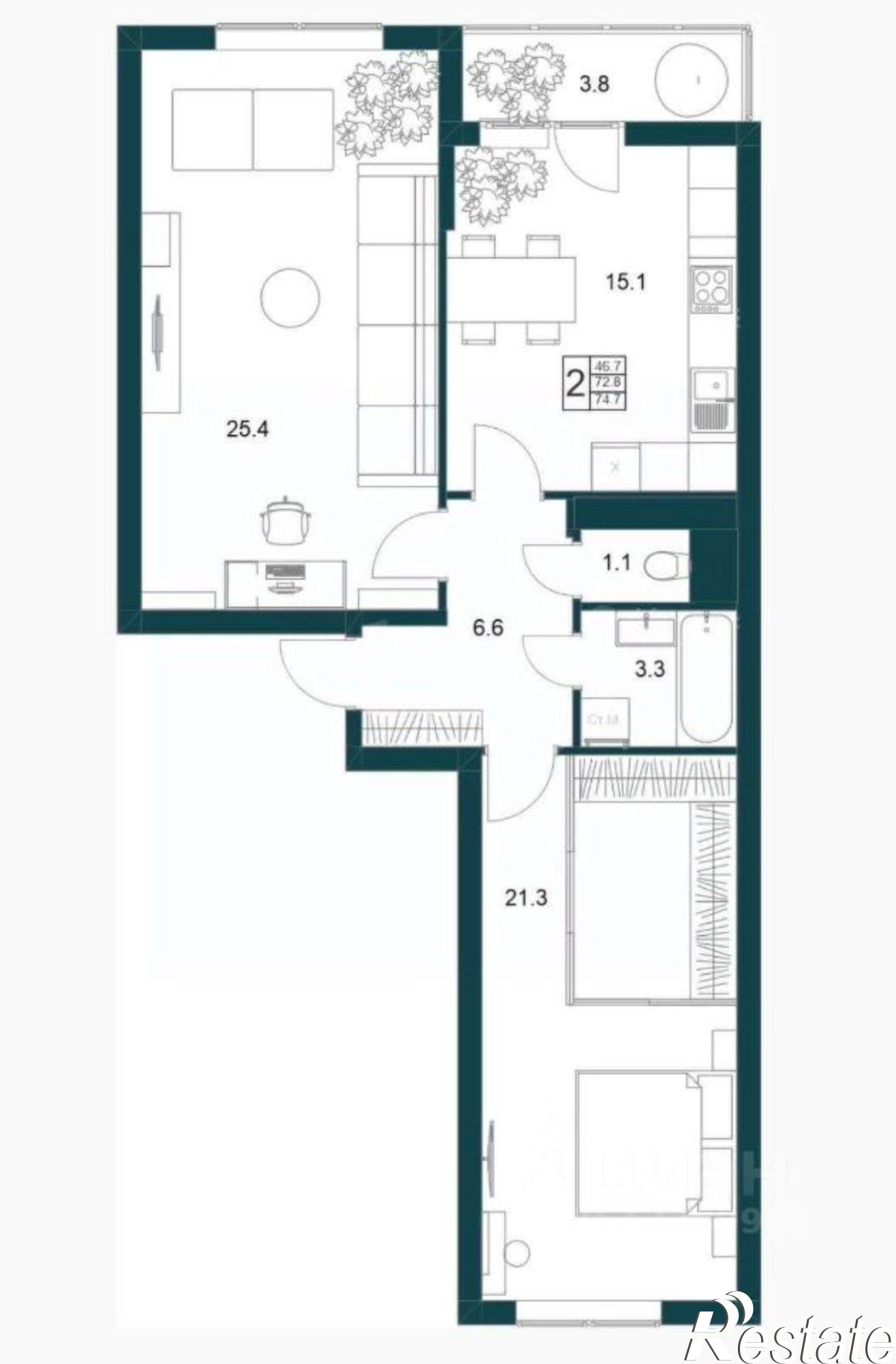 Купить квартиру за 7 644 000 рублей на городской округ Липецк