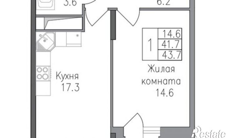 1-комн квартира в новом доме ЖК Поколение