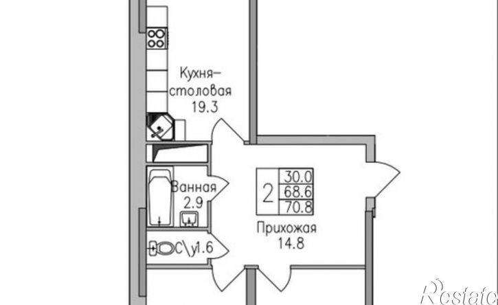 2-комн квартира в новом доме ЖК Поколение