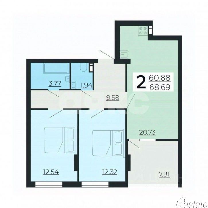 2-комн квартира ул Нестерова, 9,  д. 9
