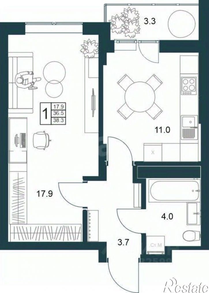 1-комн квартира Минская улица, 6Б,  д. 6Б