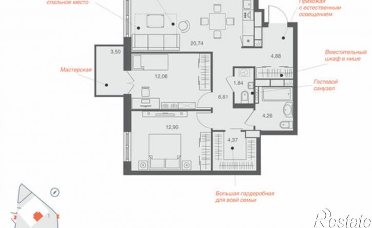 2-комн квартира ул Индустриальная, 1,  д. 1