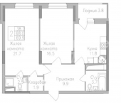 2-комн, 70 кв м, этаж 5/17 ЖК Поколение