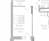 1-комн, 45 кв м, этаж 7/17 ЖК Поколение
