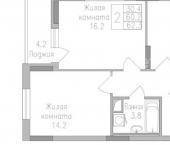 1-комн, 62 кв м, этаж 4/17 ЖК Поколение