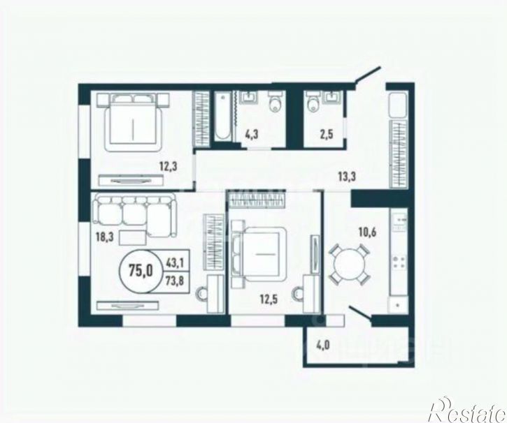 3-комн квартира в новом доме ул М.И. Неделина, 1Б/3,  д. 1Б/3