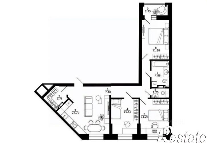 3-комн квартира улица Замятина, 4,  д. 4